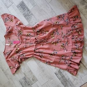 New Xhilaration Small Pink Floral Dress Flutter Sleeve Button Down Tie Waist